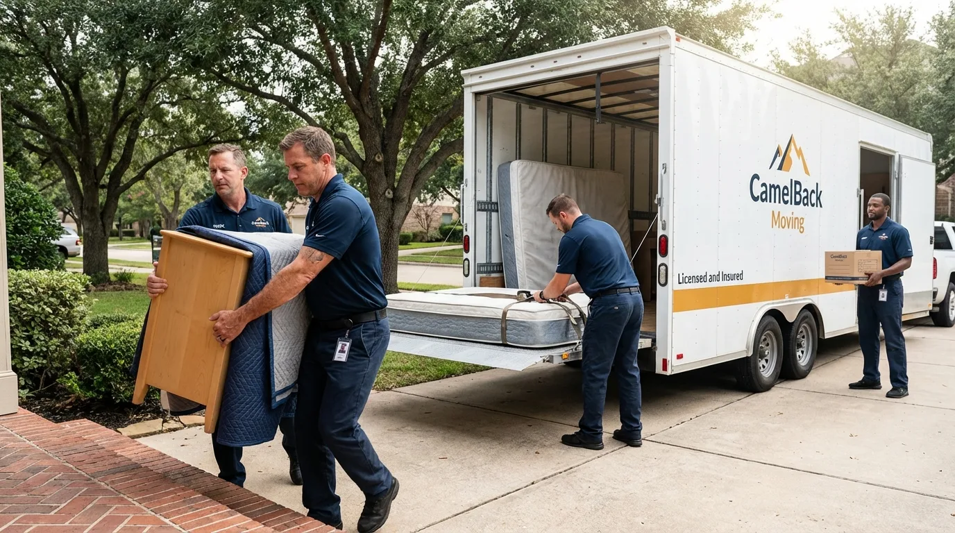 Crew loading residential truck for cross-state move from Rockford, IL