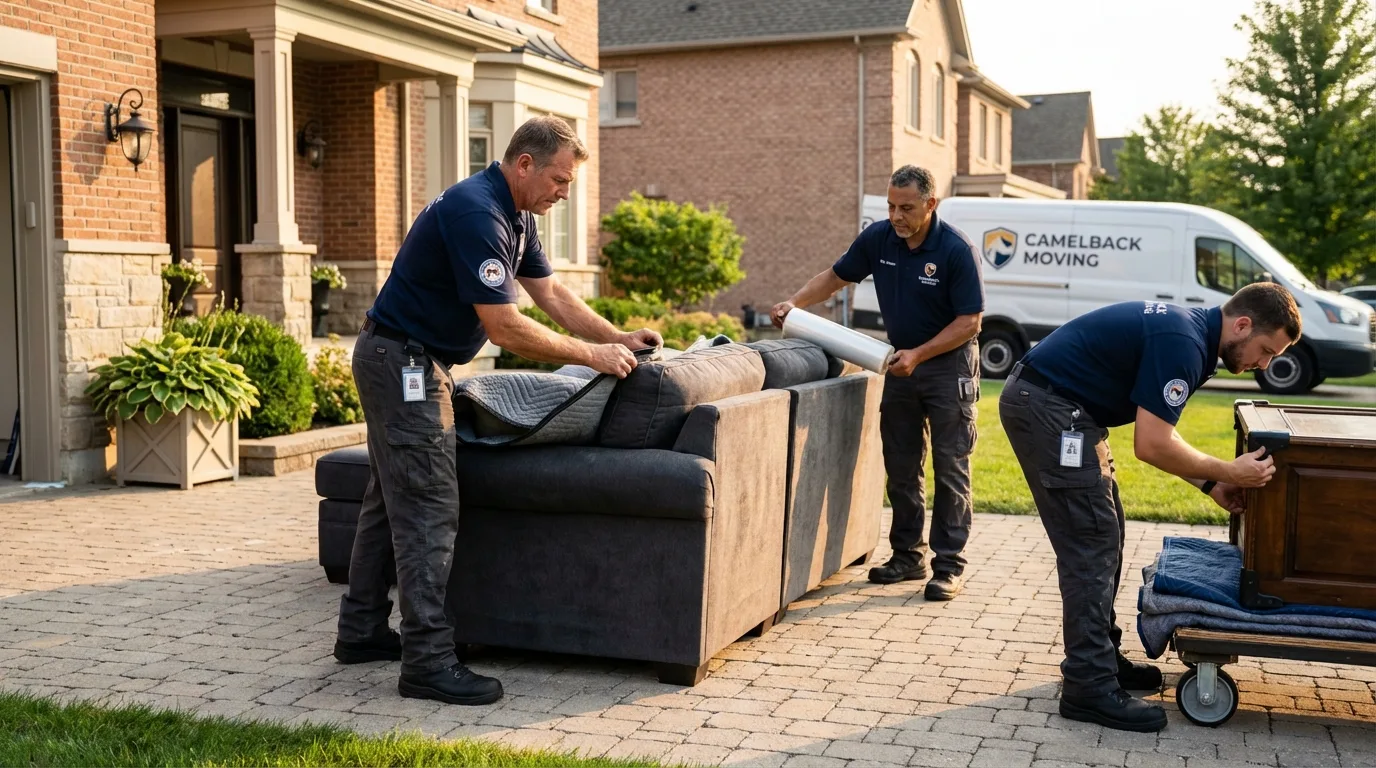 Large estate moving crew wrapping furniture in Rockford, IL