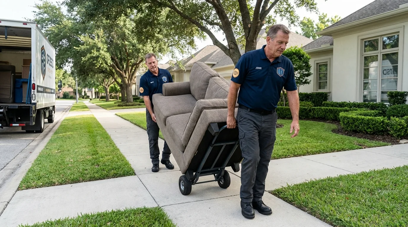 Local residential moving crew loading furniture in Rockford, IL